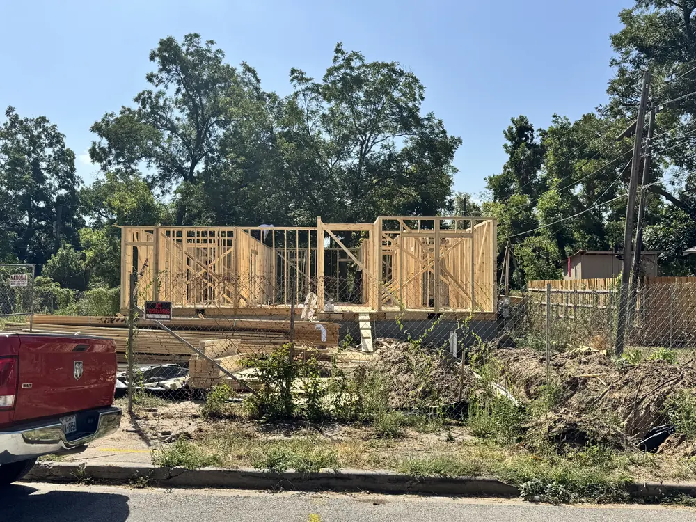 Framed new construction home exterior, Dallas TX