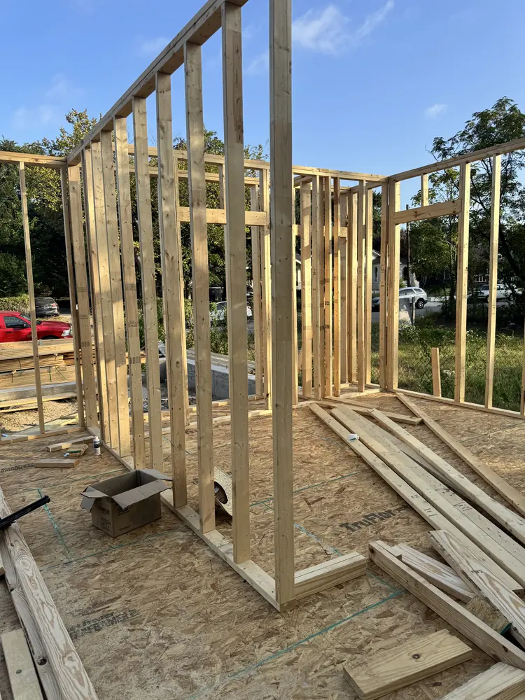 Exterior wall framing on new construction, Dallas TX